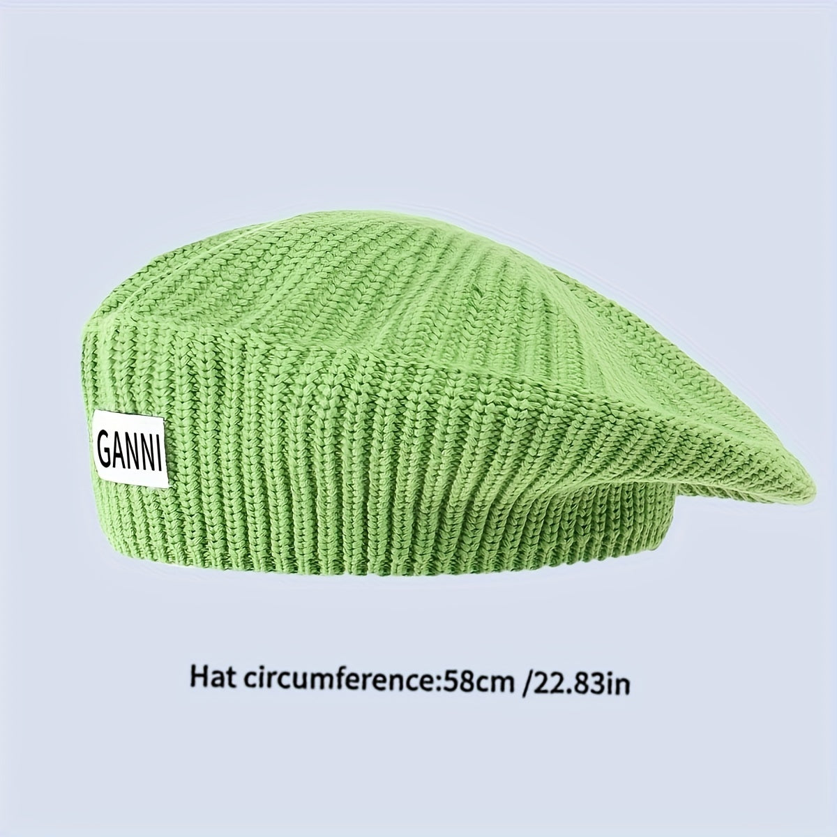 Green Knitted Beret Label Patch Beanie Casual British Style Artist Hat Warm
