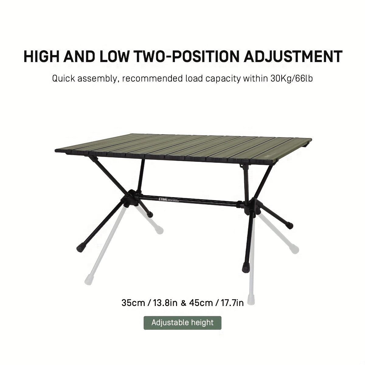 Large Aluminum Folding Table for Camping & Picnic, 2 Height Adjustments