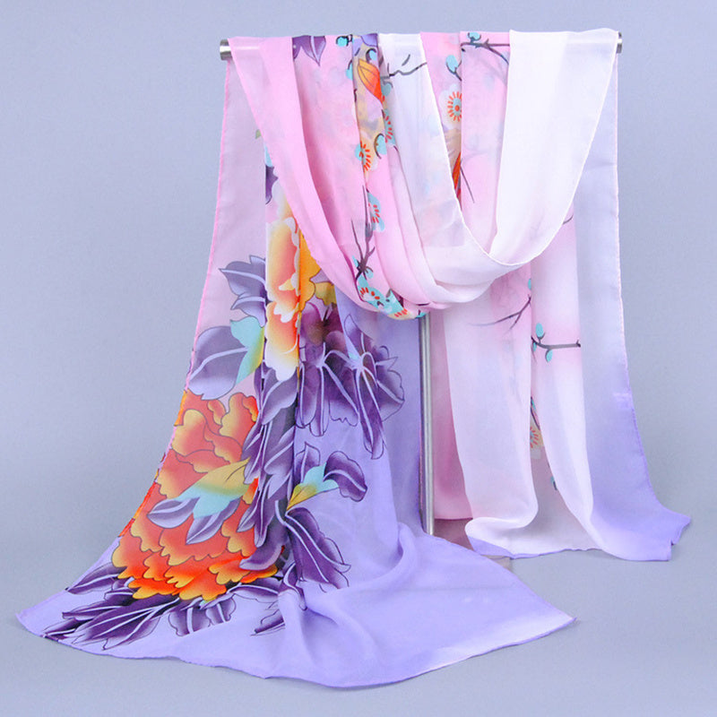 Chiffon Silk Scarf Print Scarf Retro Warm Shawl