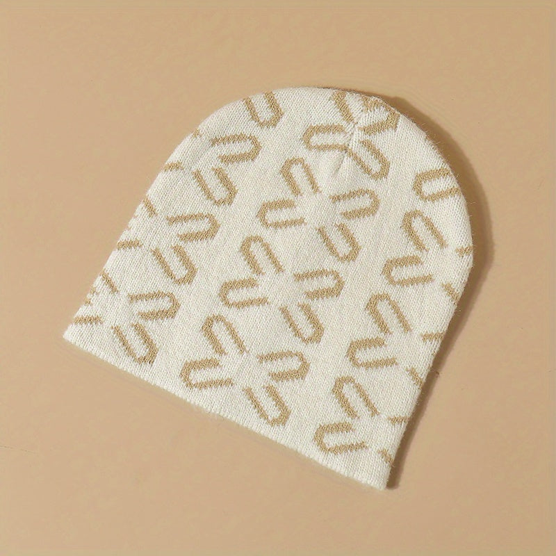 Geometric Jacquard Beanie Y2K Knit Hat Solid Hip Hop Elastic Skull Hat