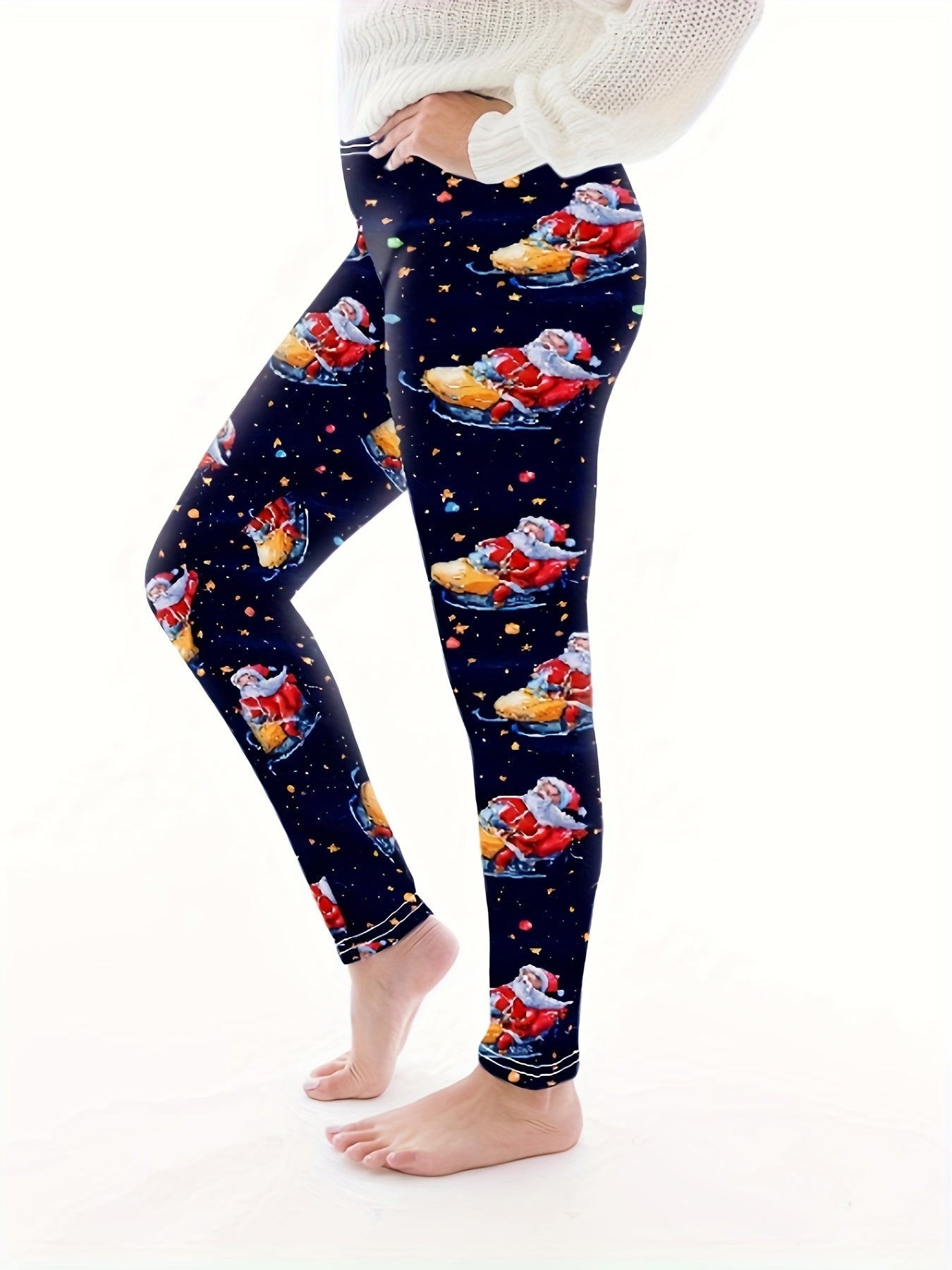 Santa Claus Print High Rise Leggings