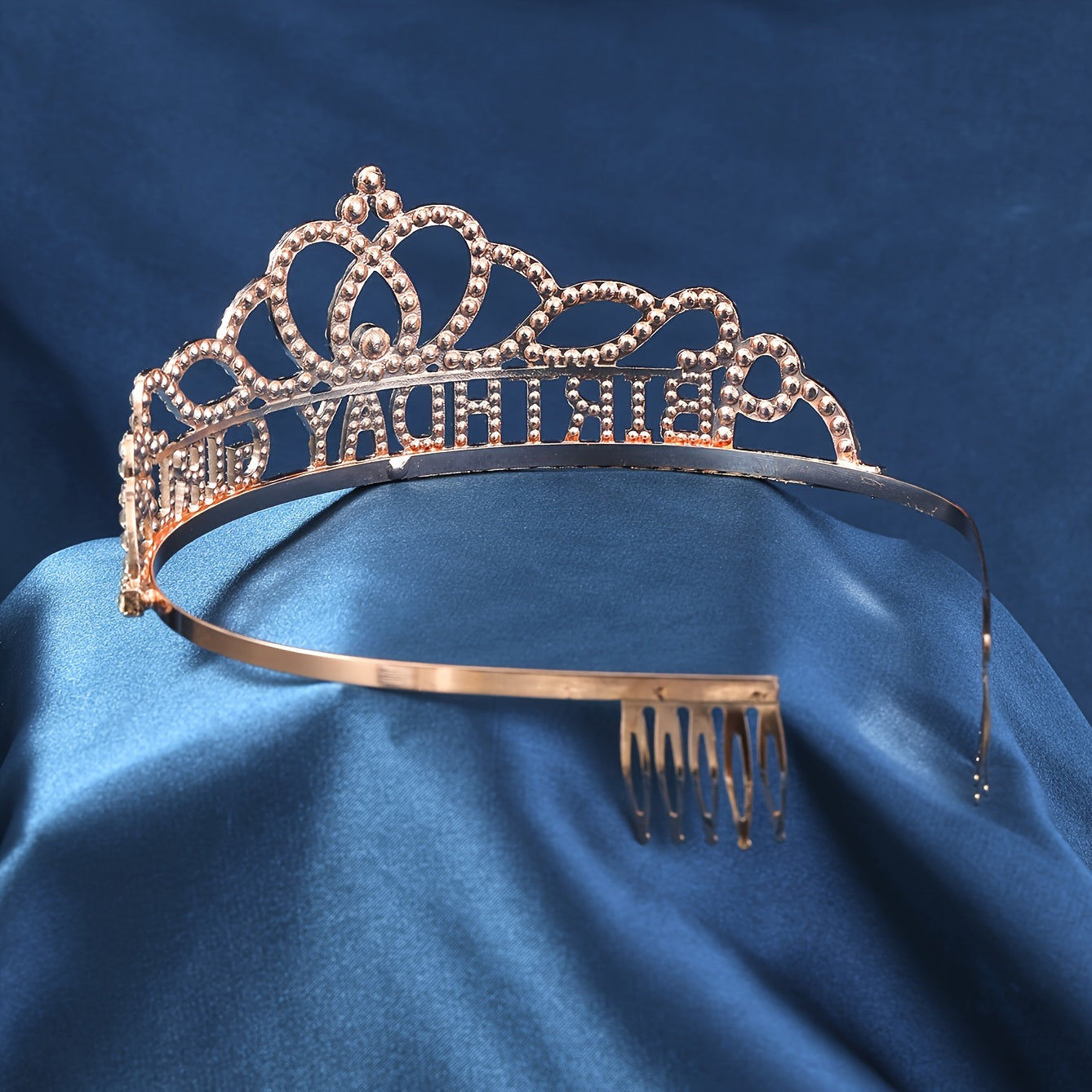 Rose Gold Rhinestone Tiara Headband Birthday Crown for Women Girls