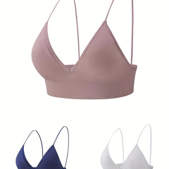 3pcs Backless Thin Strap Bras Seamless Bottoming Lingerie