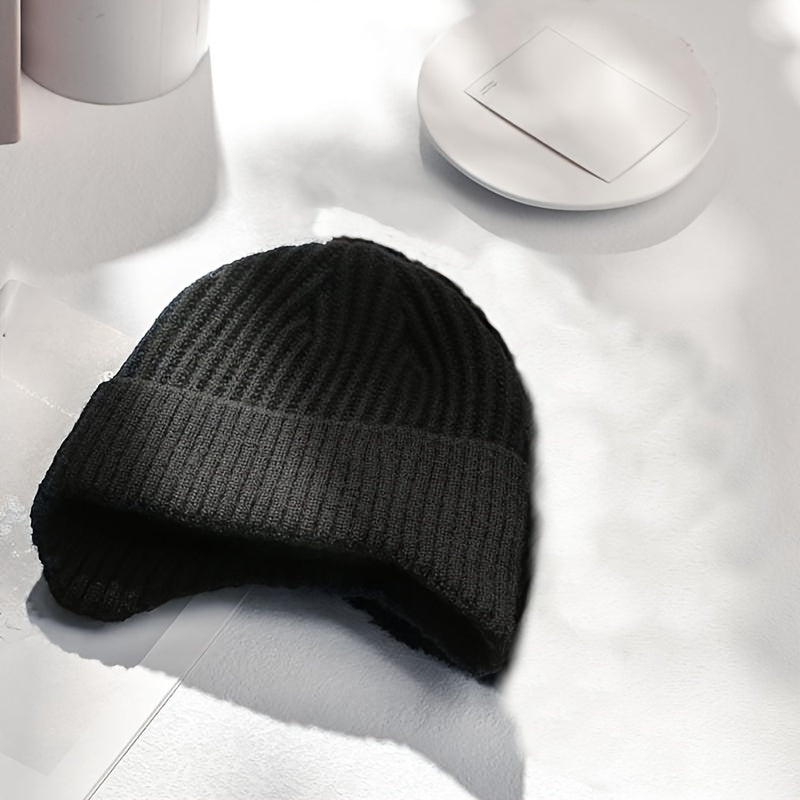 Men's Velvet Ear Protection Knitted Hat for Middle-Aged