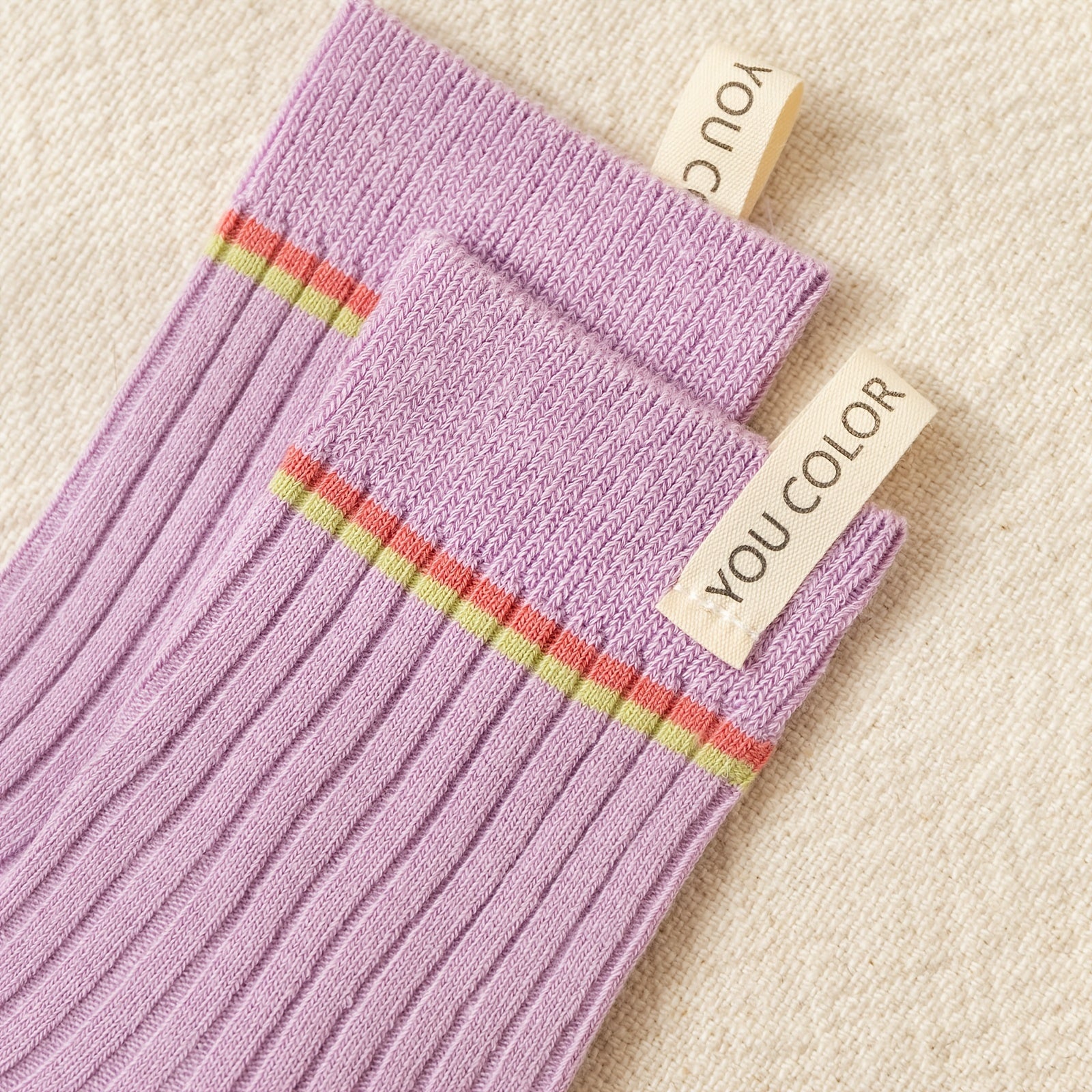 Ribbed Mid Tube Socks Striped Trim Women's Casual Comfy All Match