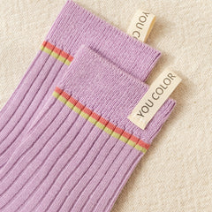 Ribbed Mid Tube Socks Striped Trim Women's Casual Comfy All Match