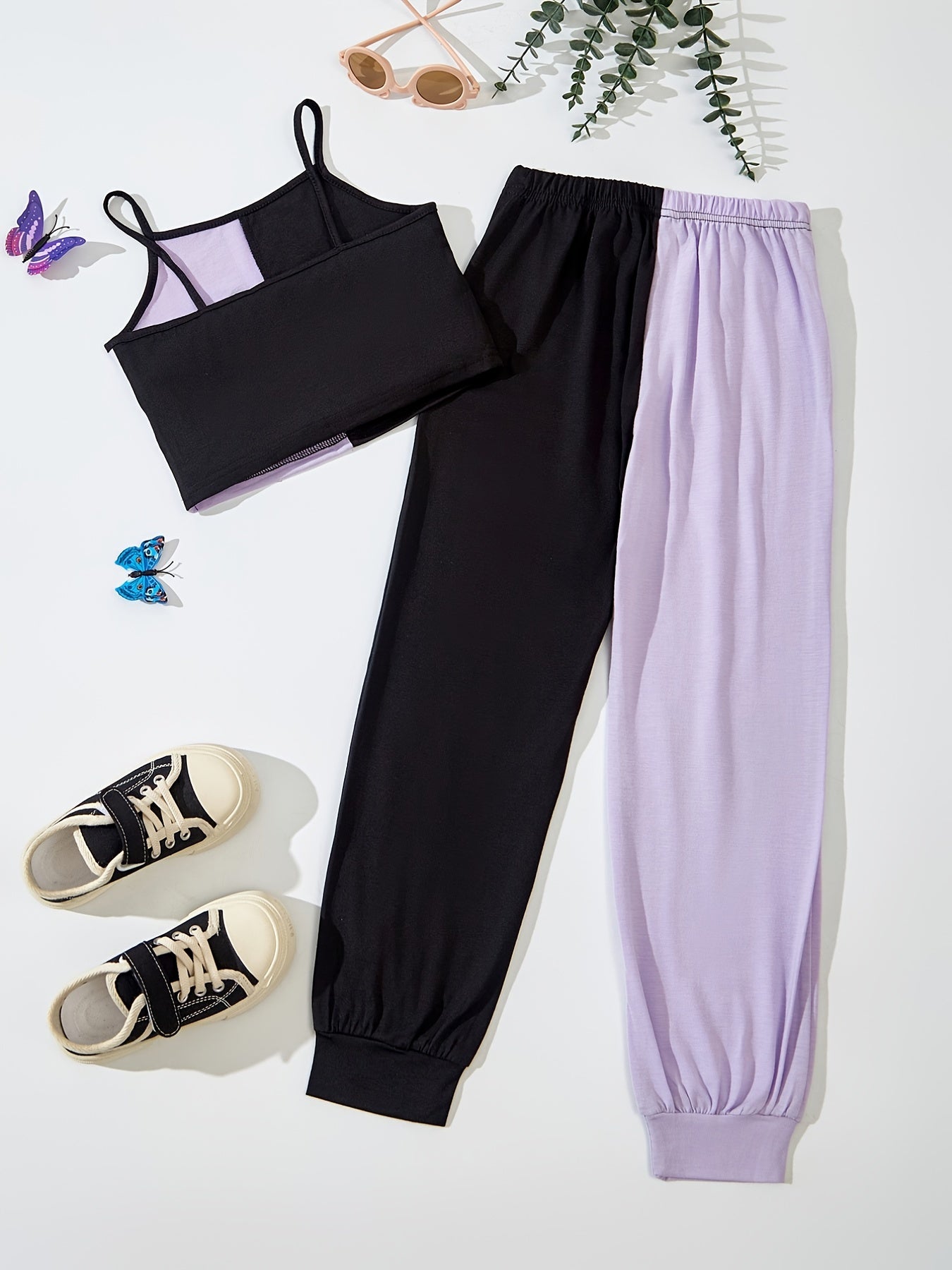 Girls Butterfly Cami Top & Sweatpants Set Summer Clothes