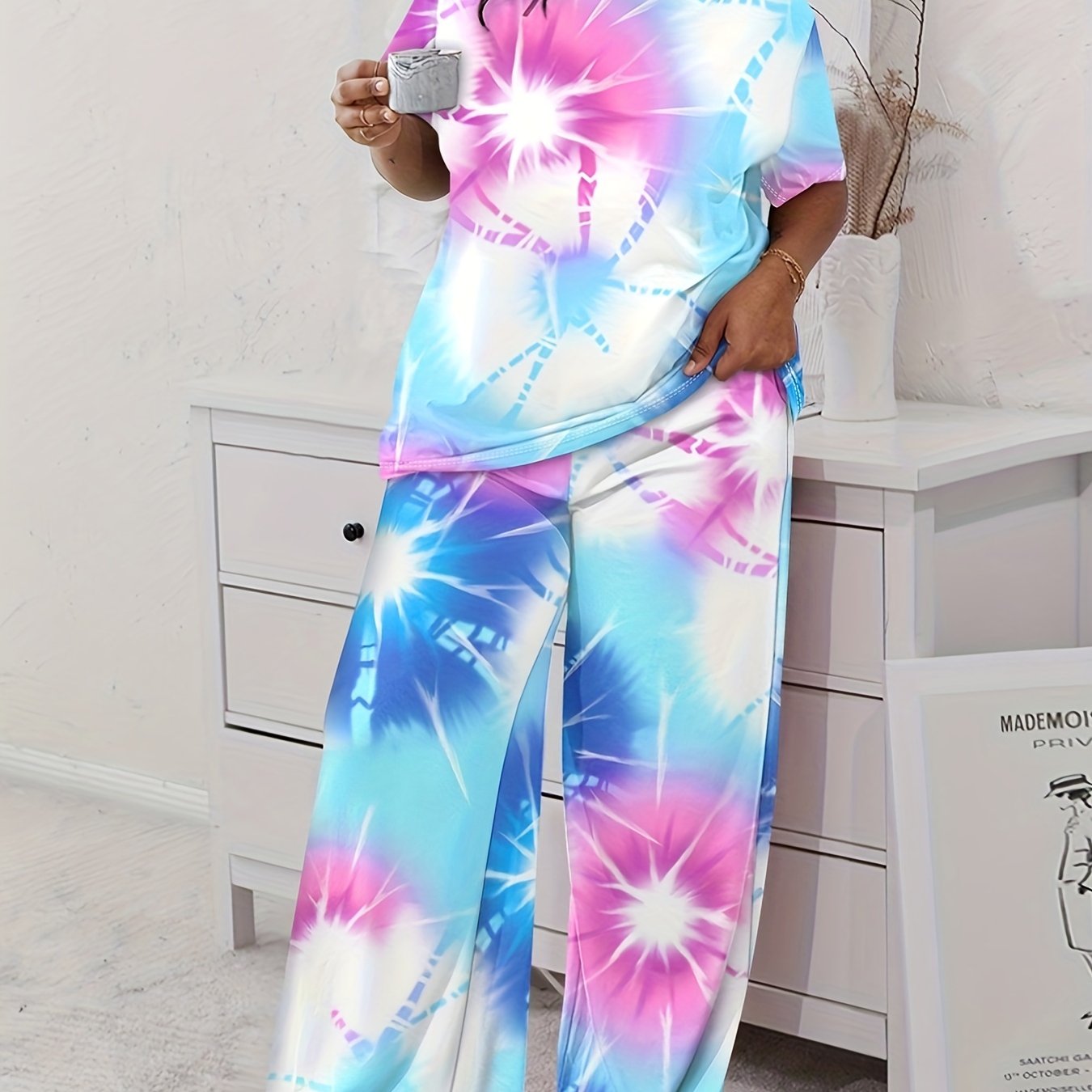  Tie Dye Tee & Wide Leg Pants Loungewear Set