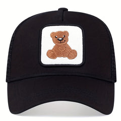 Unisex Sunshade Baseball Cap with Bear Embroidery