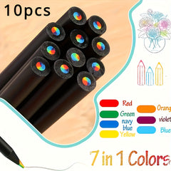 10 Pack Recycled Wood Coloring Pencils 7 Vibrant Colors Lightweight Art Supplies