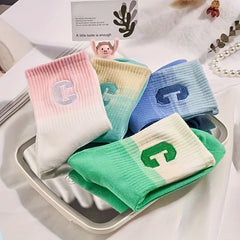 5 Pairs Letter Print Socks Women's Mid Tube Stockings