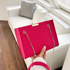 Solid Felt Square Shoulder Bag Minimalist Rhombus Pattern Chain Bag