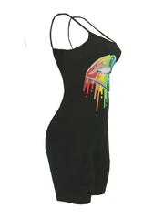 Sleeveless Lip Print Cami Romper Jumpsuit Women's Clothing