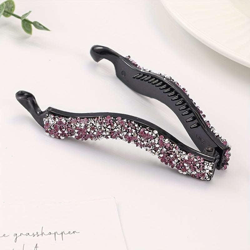 2pcs Rhinestone Faux Pearls Banana Hair Clips