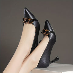 Women's Chain Decor Pyramid Heels Crocodile Pattern Pumps