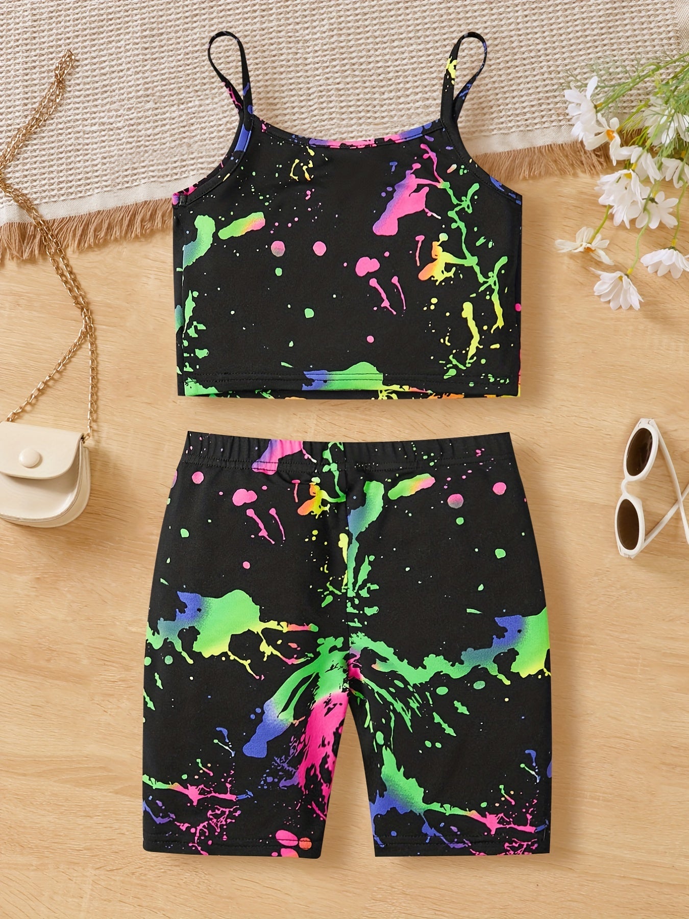 Girls Off Shoulder Camisoles & Elastic Waist Shorts Set