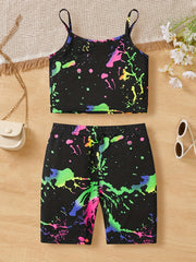Girls Off Shoulder Camisoles & Elastic Waist Shorts Set