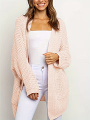  Solid Bat Sleeve Cardigan With Pockets