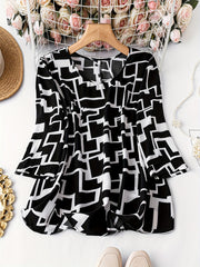  Geometric Print Round Neck Top