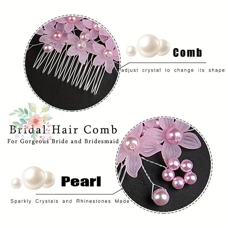 Crystal Flower Hair Comb Wedding Bridal Hair Comb Faux Pearl Flower Insert Comb