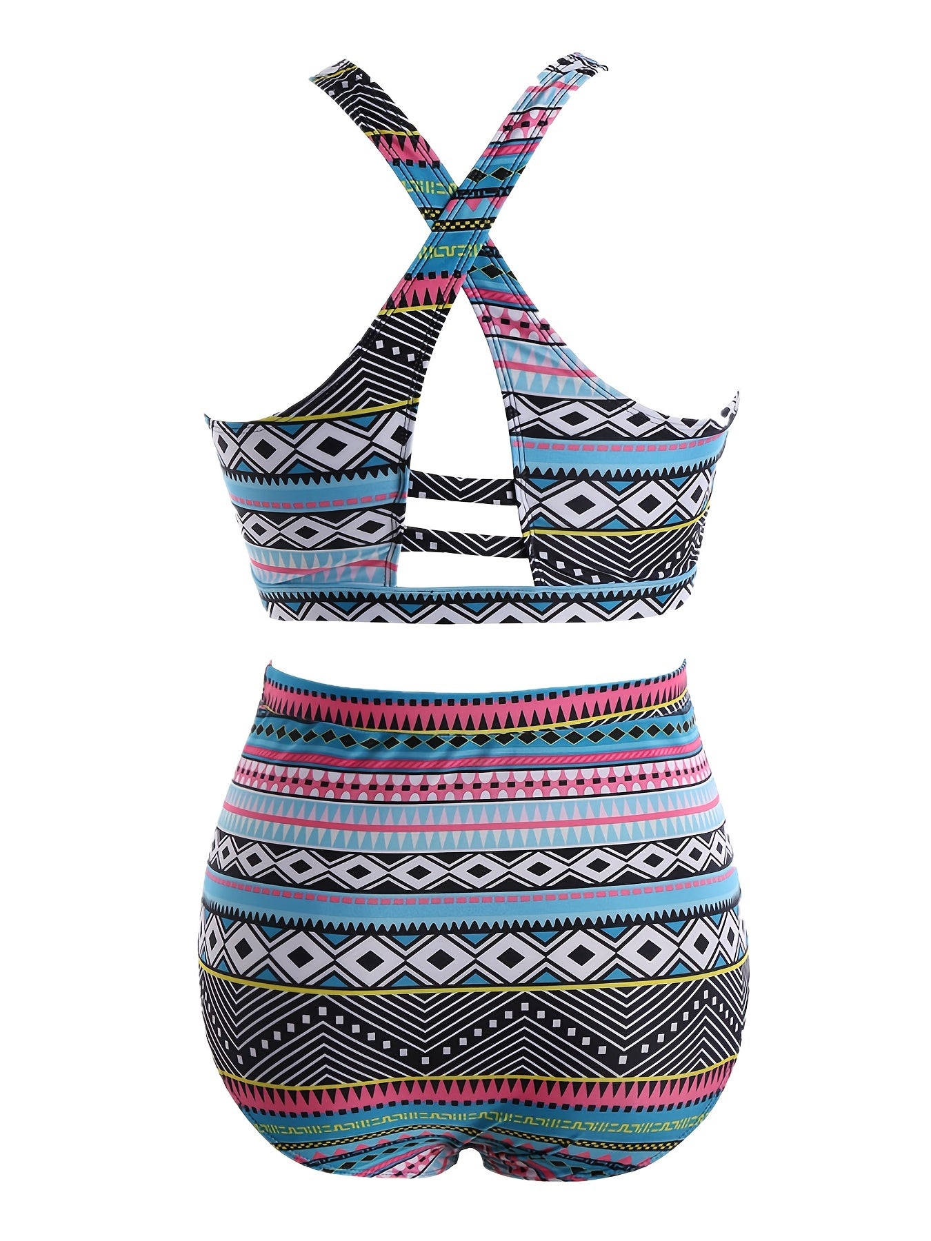  Ethnic Print Halter Neck High Waist Bikini Set