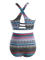  Ethnic Print Halter Neck High Waist Bikini Set