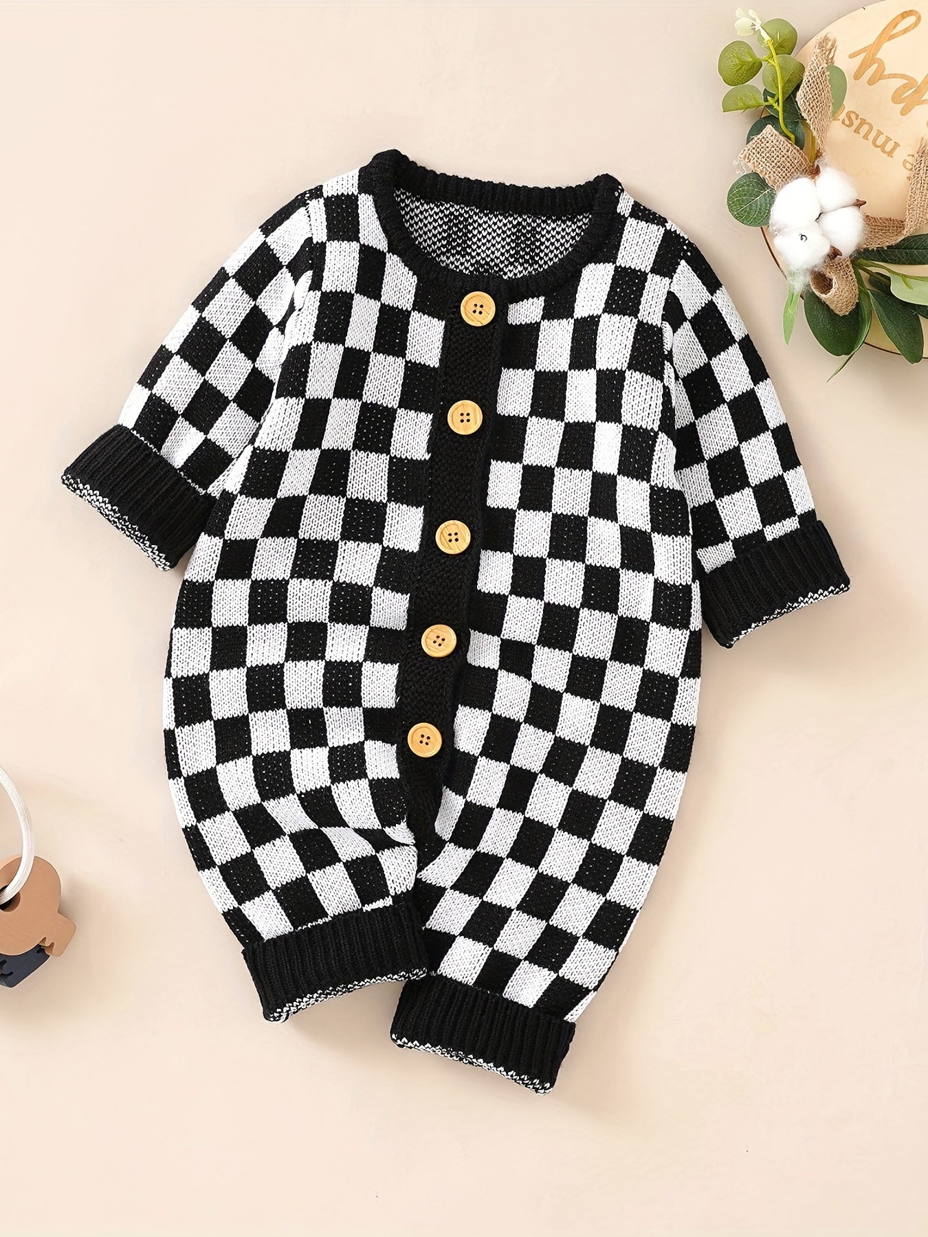 Baby Romper Stylish Chessboard Triangle Jumpsuit Combination Set