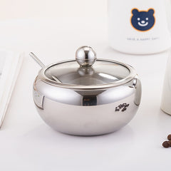1pc Seasoning Container Sugar Bowl With Lid Stainless Steel Sugar And Cream Jar