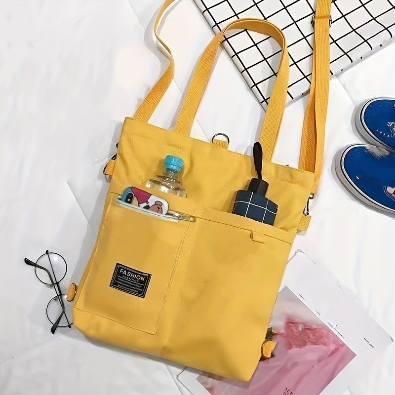 Letter Patch Decor Canvas Handbag Shoulder Bag Women's Functional Backpack