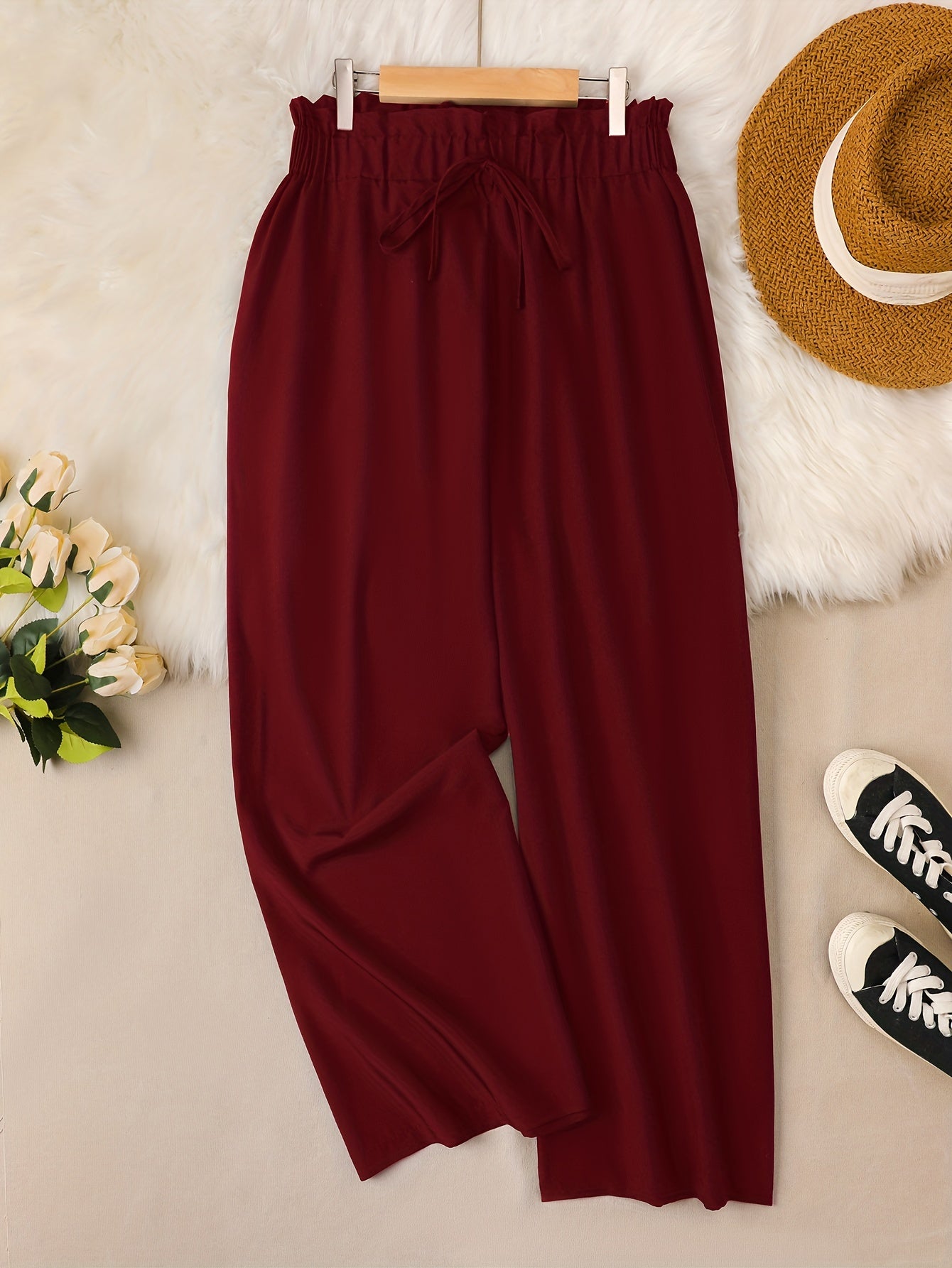  Women's Wide Leg Loose Trousers Elastic Waist