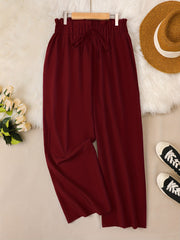  Women's Wide Leg Loose Trousers Elastic Waist