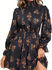  Floral Print Lantern Sleeve Mini Dress
