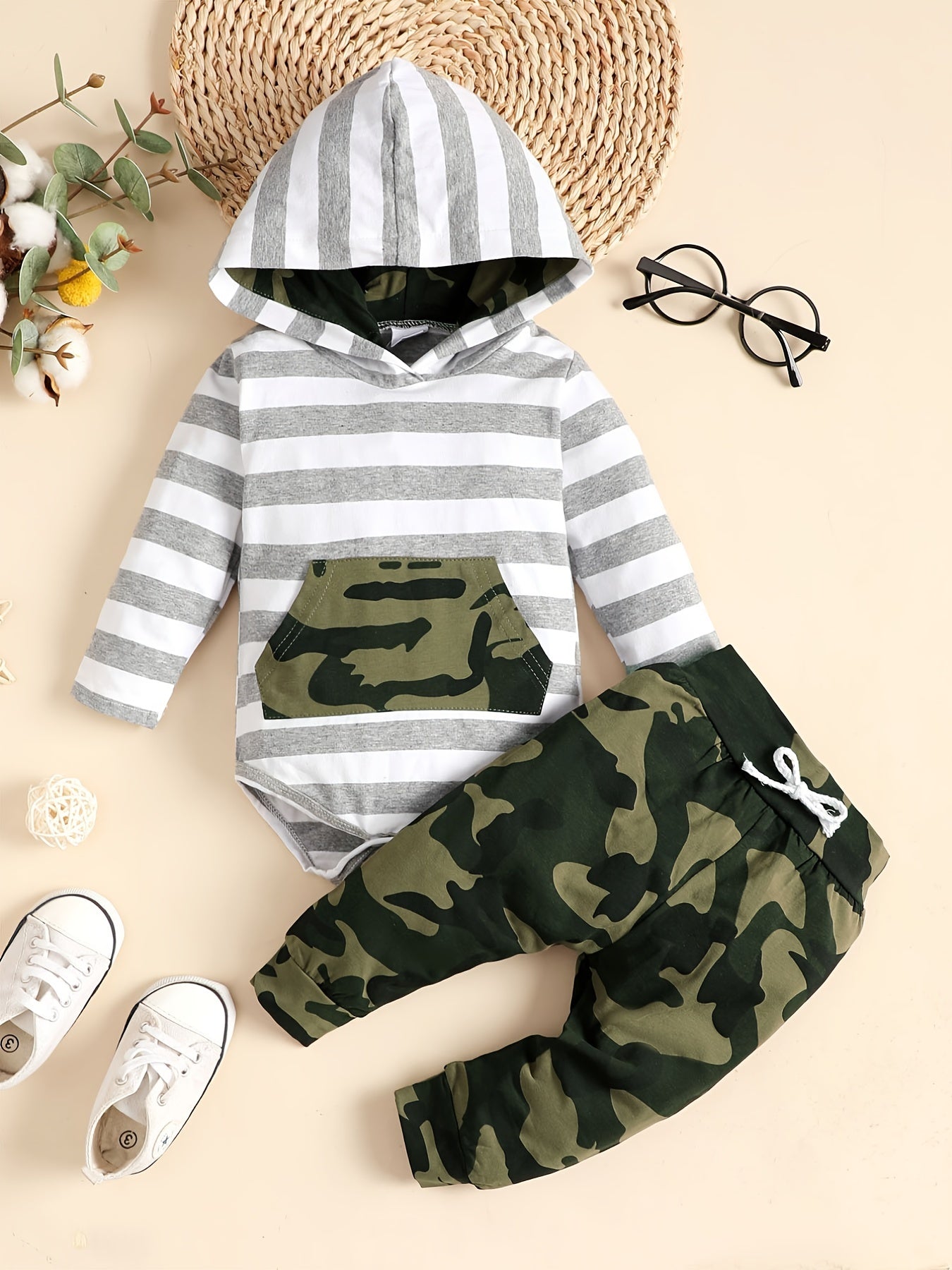 Hooded Rompers & Pants Set for Baby Boys