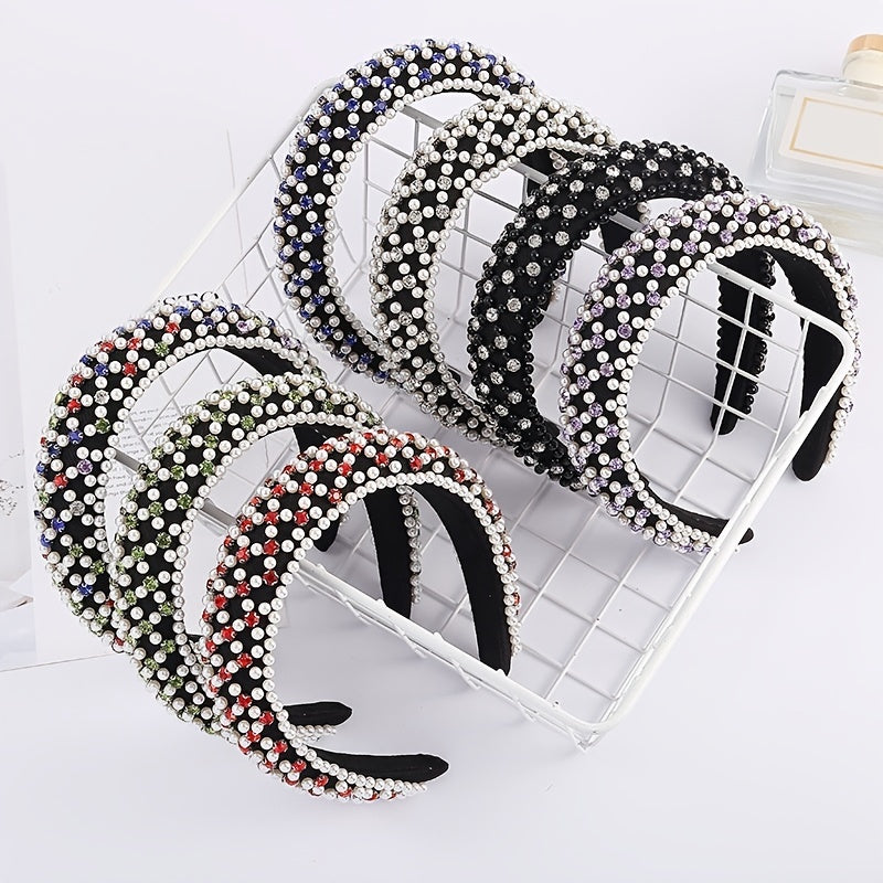 Baroque Faux Pearl Rhinestone Headband Glitter Hair Hoop