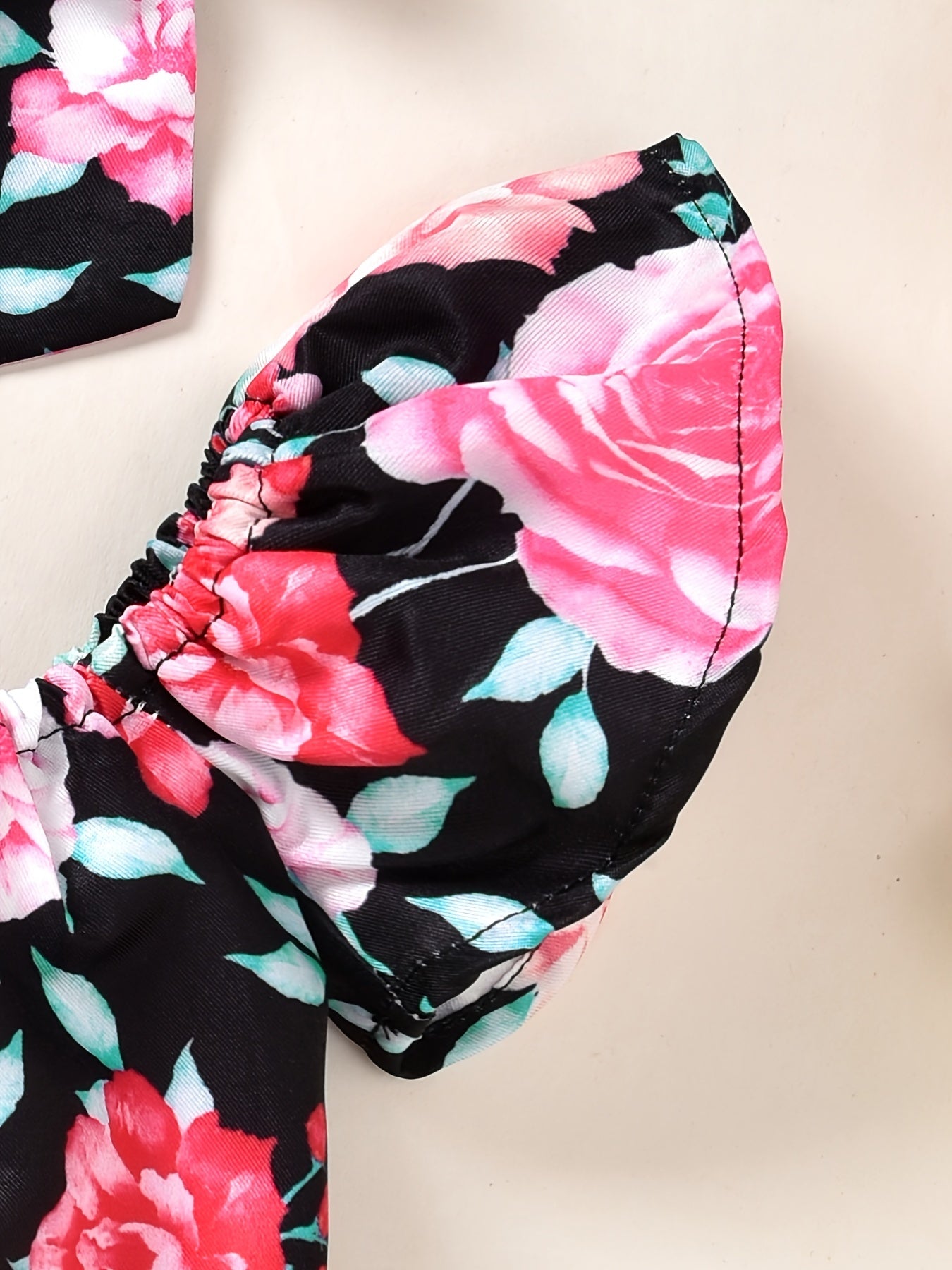 2pcs Baby Girls Floral Off Shoulder Top & Headband Set
