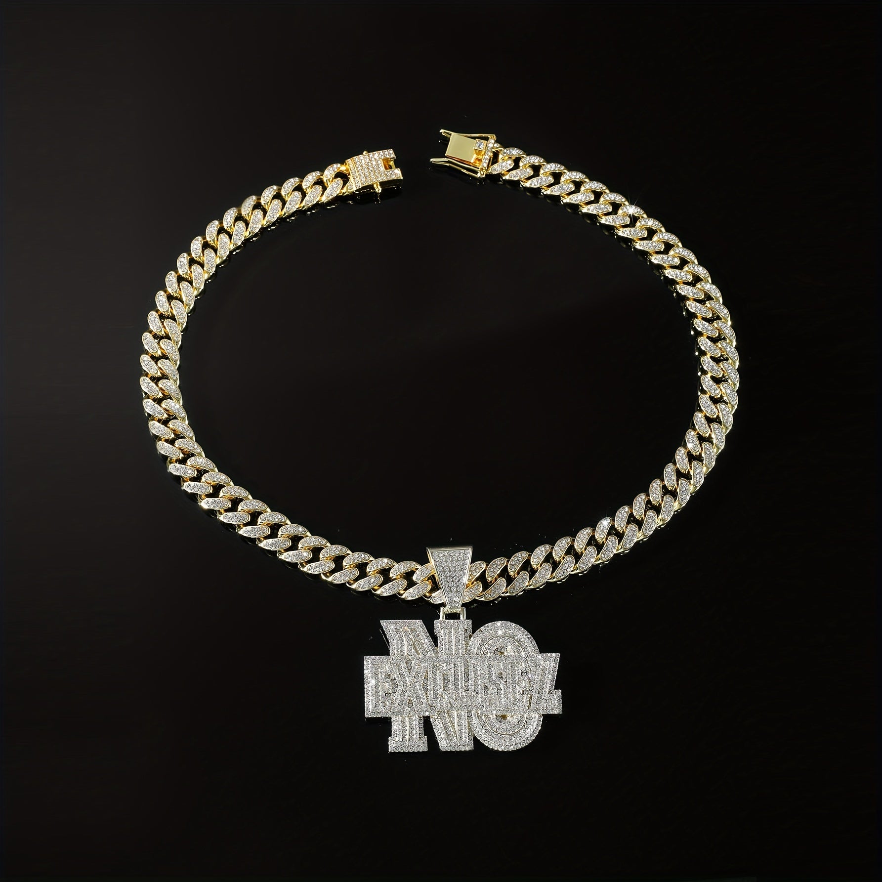 Hip hop Diamond Letter Pendant Necklace Men's Cuban Chain