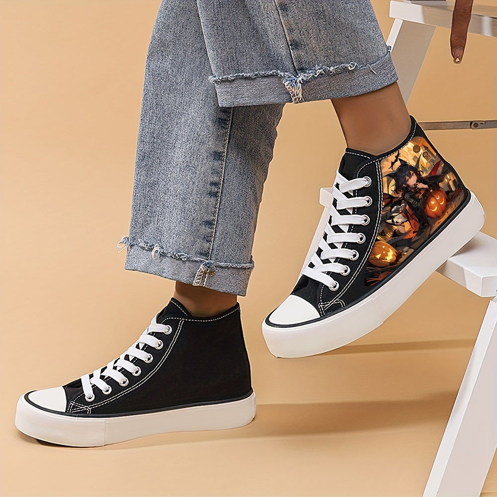 Anime Girl Halloween Platform Canvas High Top Sneakers