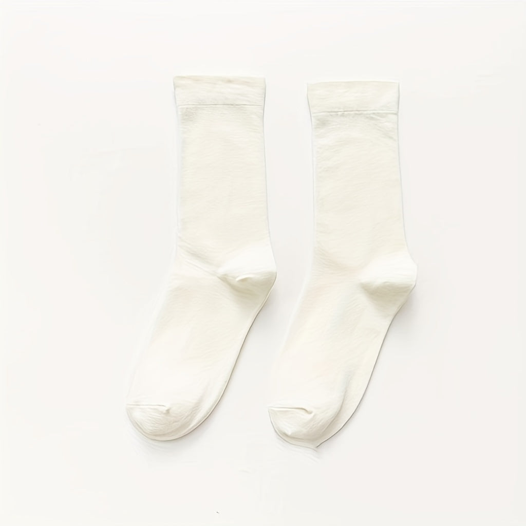 2 Pairs Solid Crew Socks Breathable Mid Tube Women's Socks