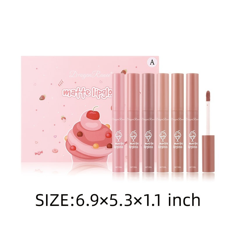 6-Piece Lip Glaze Set, Non-Stick Cup Nude Skin Lip Gloss