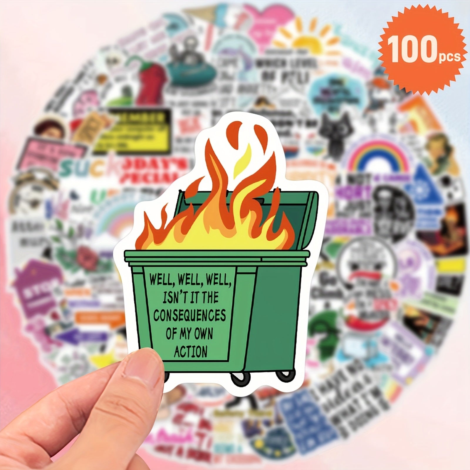 100 Pack Satirical Graffiti Vinyl Stickers - Fun Designs for Laptops, Water Bott