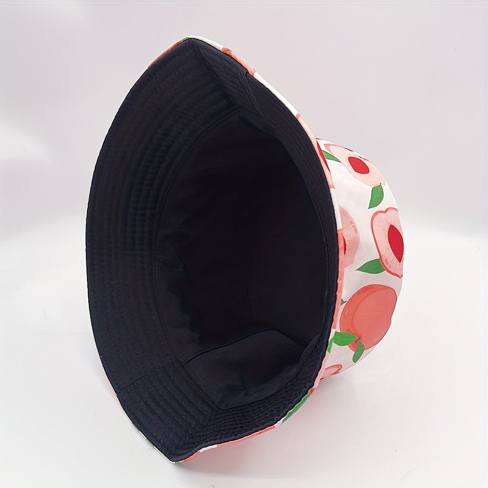 Pink Peach Print Bucket Hat Reversible Sunscreen Basin Hat