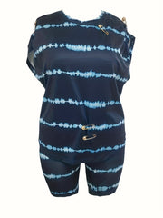  Tie Dye Striped Cap Sleeve Top & Biker Shorts Set