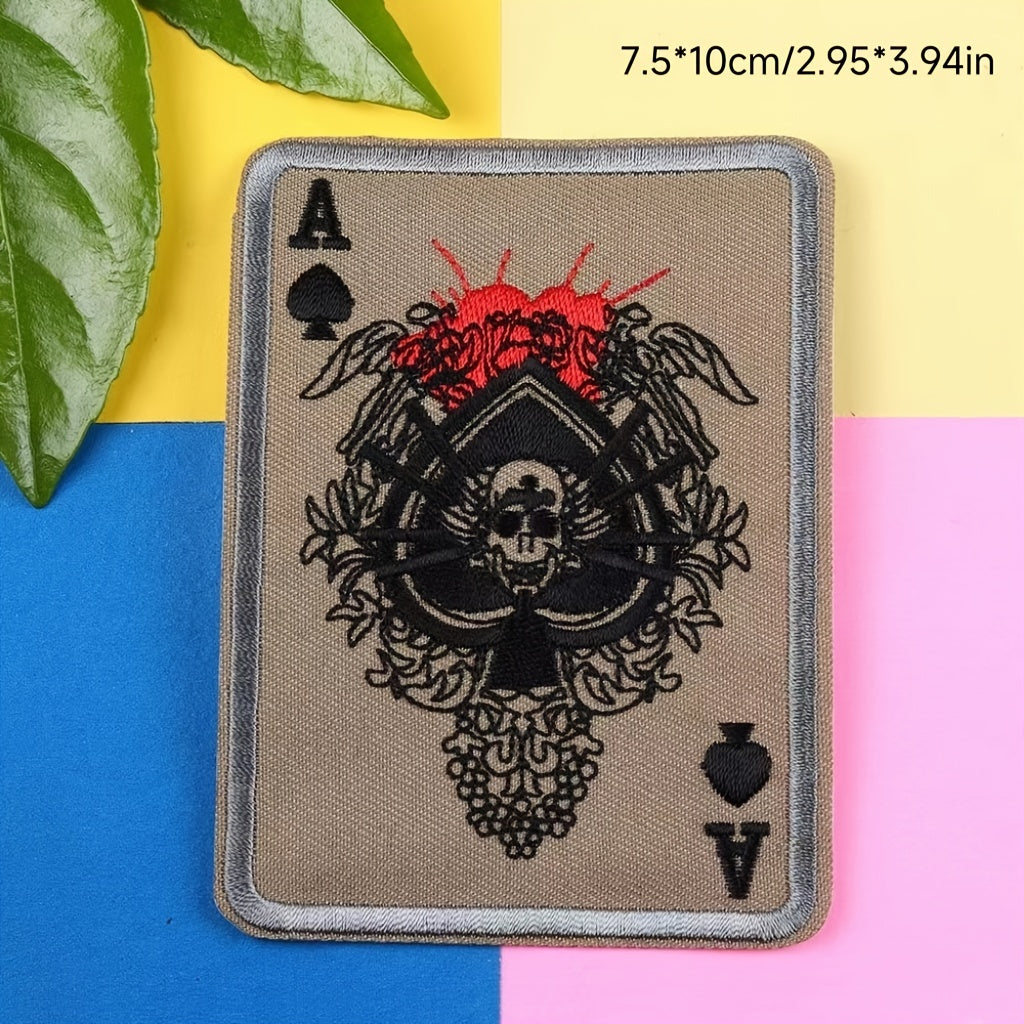 5pcs Skull Playing Card Patches - Embroidered Iron On Appliques
