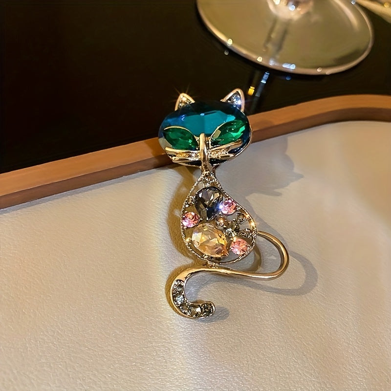 Kitty Rhinestone Lapel Pin Brooch Jewelry