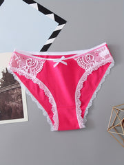 6pcs Bow Lace Bikini Panties Colorblock Intimates Lingerie Underwear
