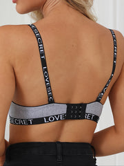 Solid Letter Tape Push Up Bra Soft Ribbed Lingerie