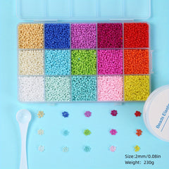 15 Colors 3mm Macaroon Seed Beads & Elastic Thread Set