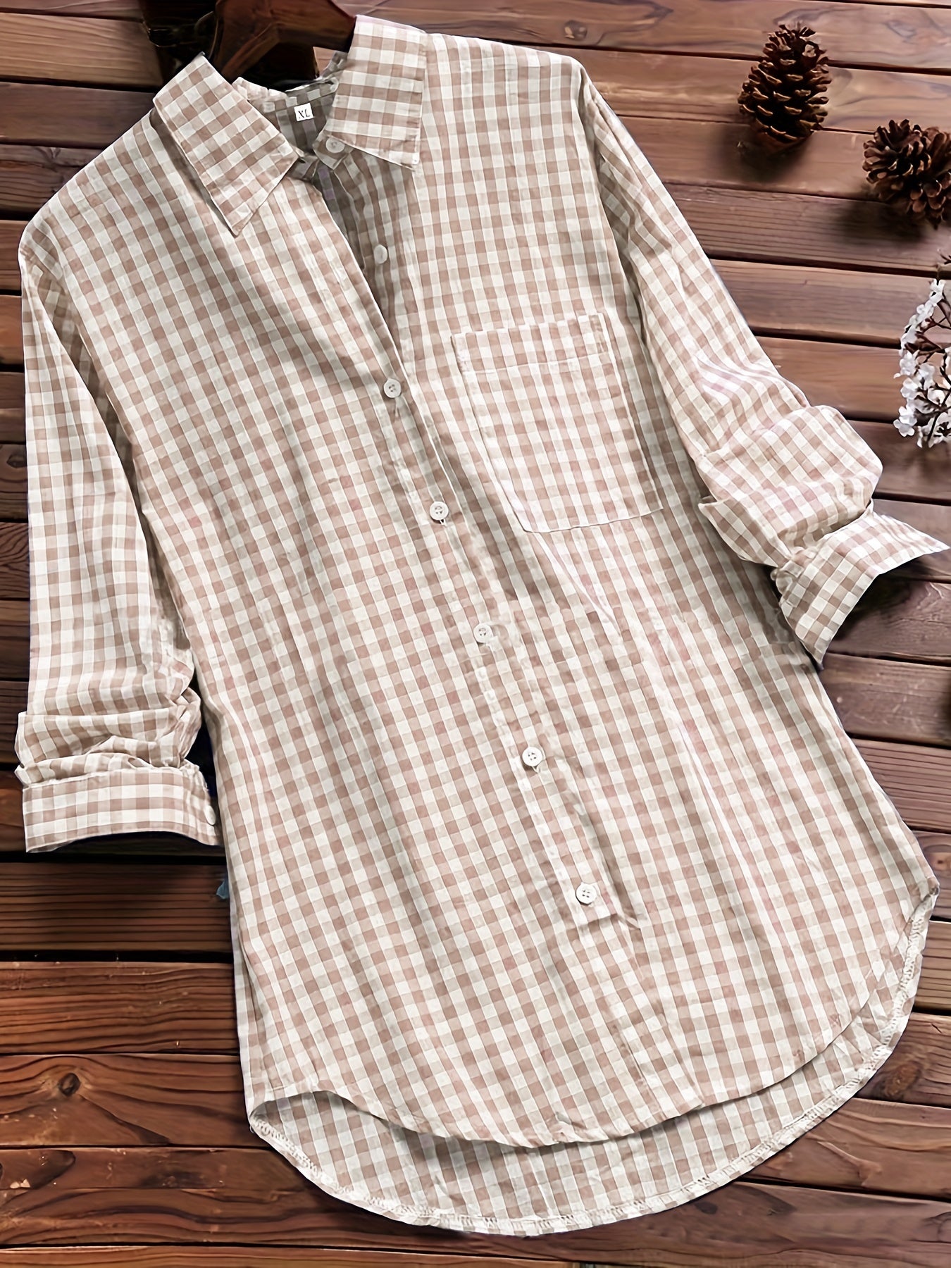  Gingham Print Long Sleeve Shirt