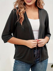  Solid Half Sleeve Open Front Cardigan