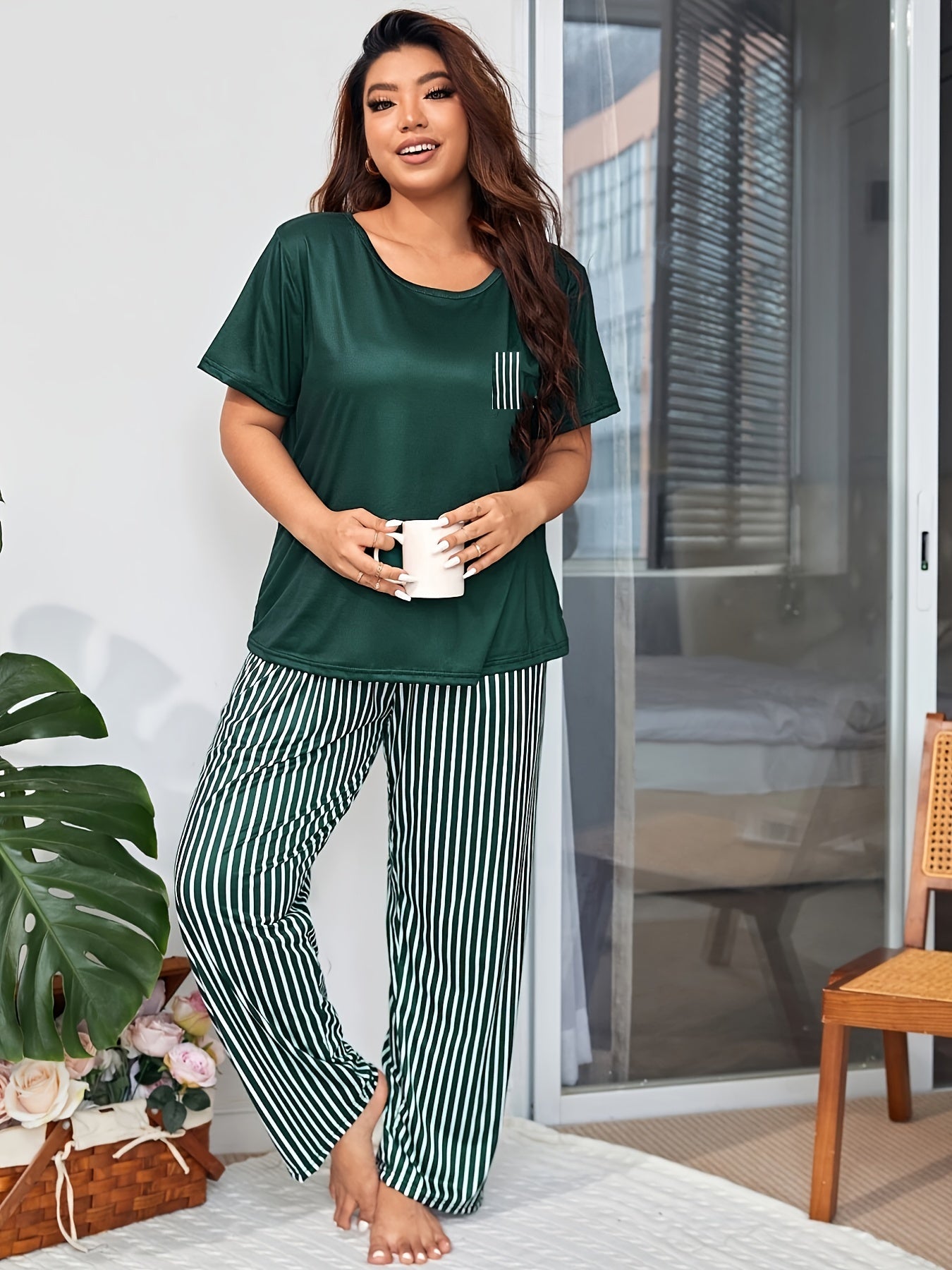  Striped Tee & Pants Loungewear Set
